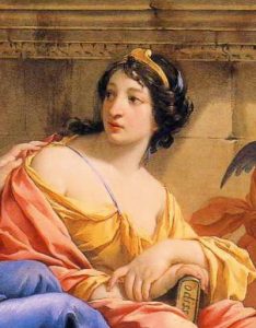 A close-up of Calliope from Simon Vouet's The Muses Urania and Calliope