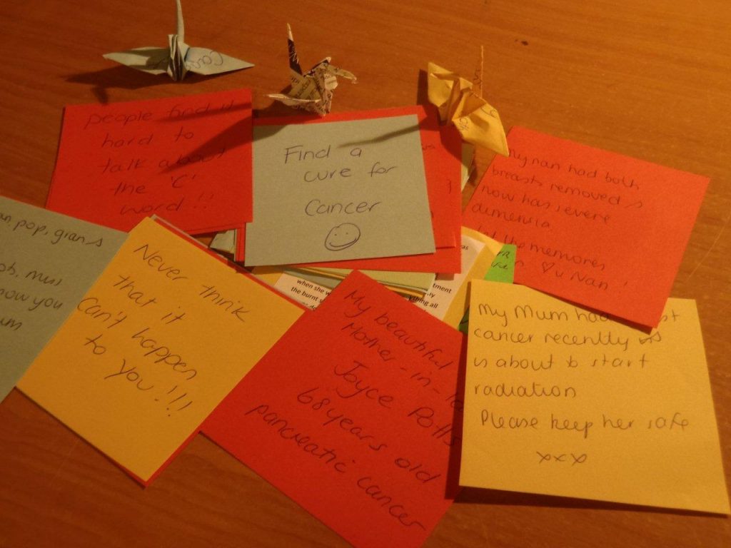 Some of the messages that Rachel is folding into cranes of hope.